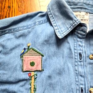 Vintage Denim Bird Applique‎ Shirt Size M